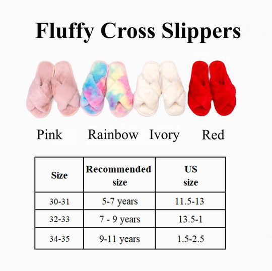 Custom Fluffy Cross Kids Slippers with Glitter