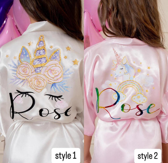 Unicorn Personalized Kids Satin Robes