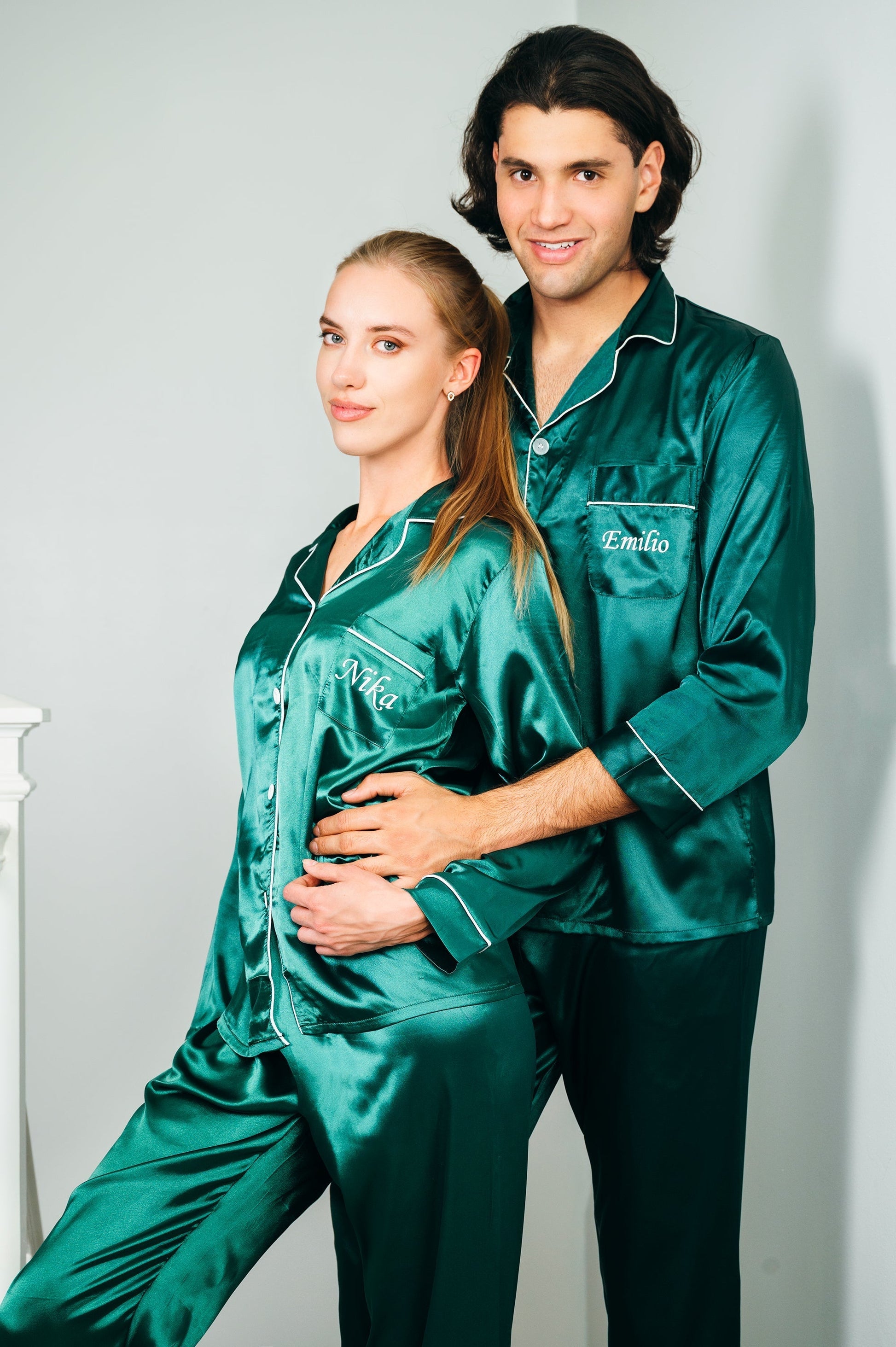 Matching Satin Pajama Sets for Couple Long Sleeves + Pants -