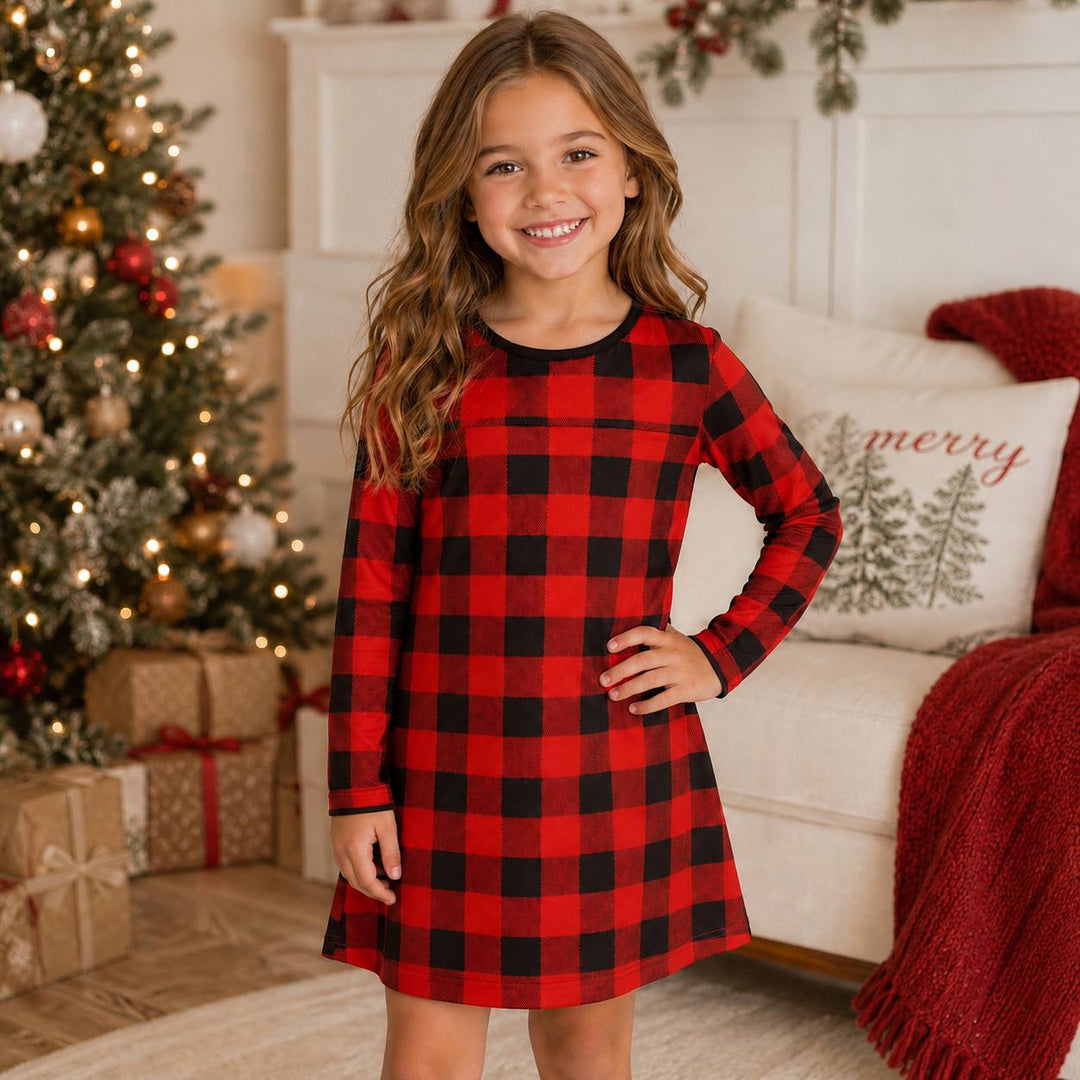 Girls Buffalo Plaid Christmas Dress