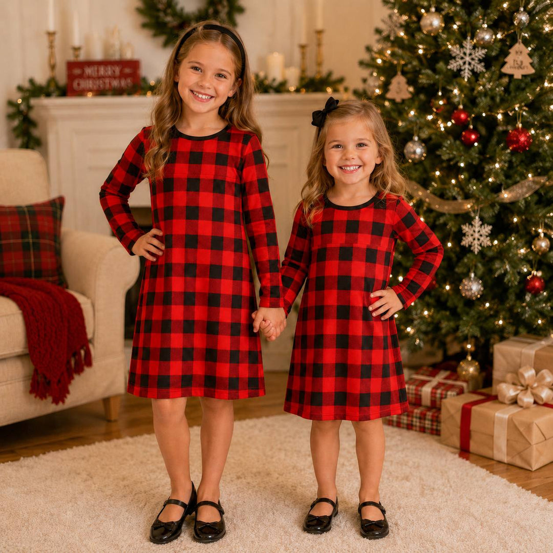 Girls Buffalo Plaid Christmas Dress