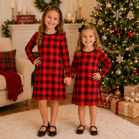 Girls Buffalo Plaid Christmas Dress