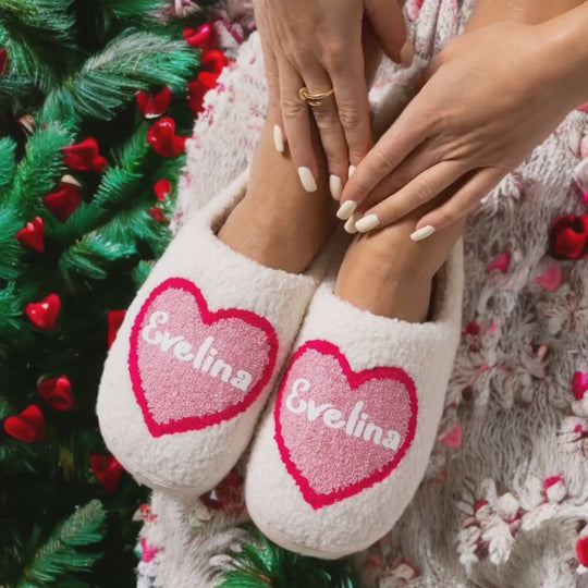 Cozy Custom Name Heart Slippers