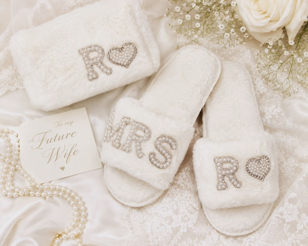 Custom Bridal Slippers & Makeup Bag Set
