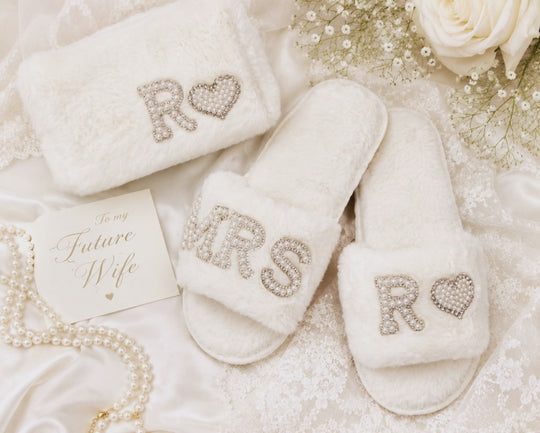 Custom Bridal Slippers & Makeup Bag Set