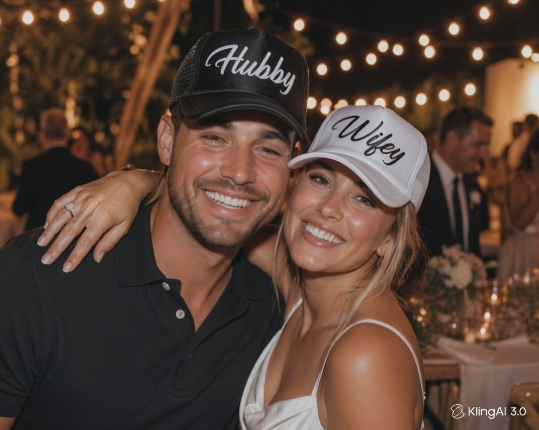 Wife & Hubby Trucker Hats – Matching Couple Caps, Wedding & Honeymoon Hats