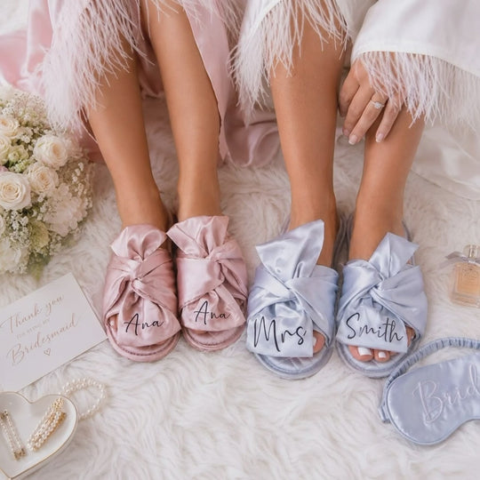 Personalized Satin Bridal Slippers for the Perfect Wedding Morning