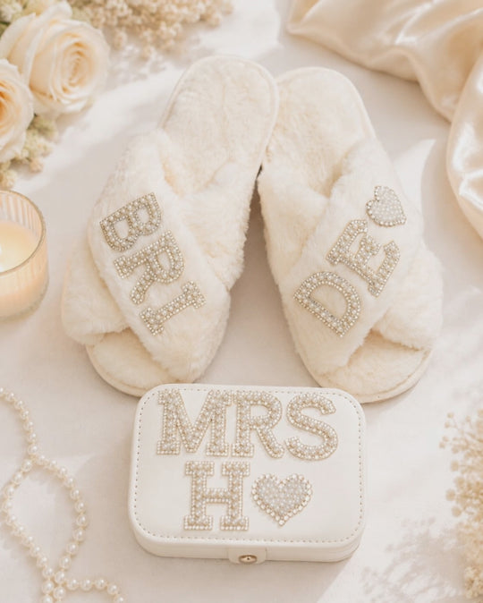 Bridal Fluffy Slippers & Mrs Jewelry Box Set