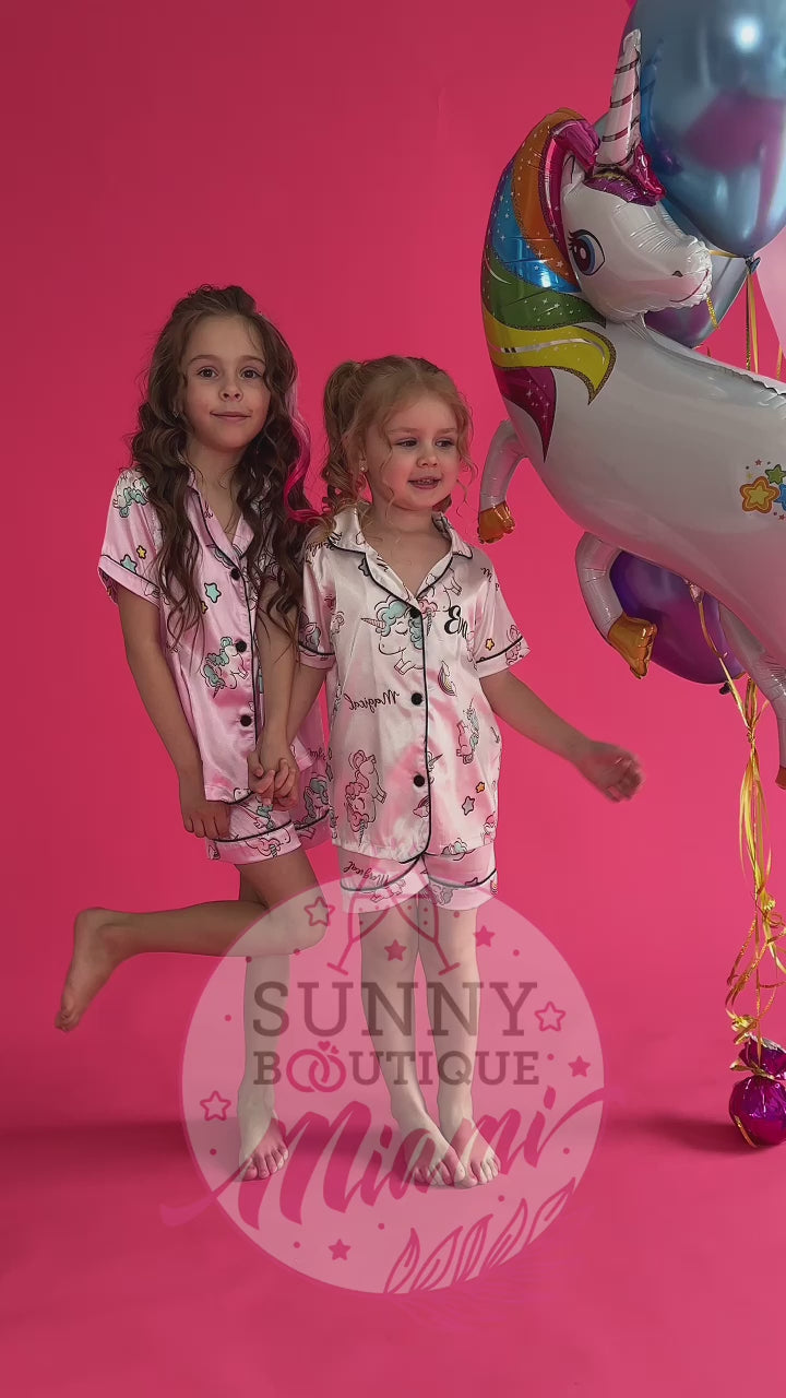 Personalized Kids Satin Unicorn Print  Pjs