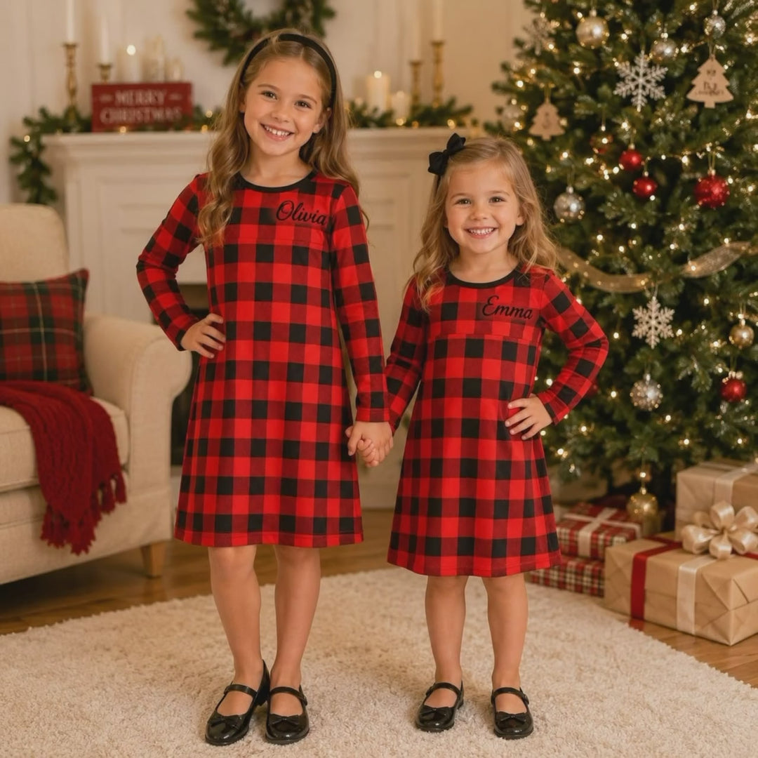 Girls Buffalo Plaid Christmas Dress