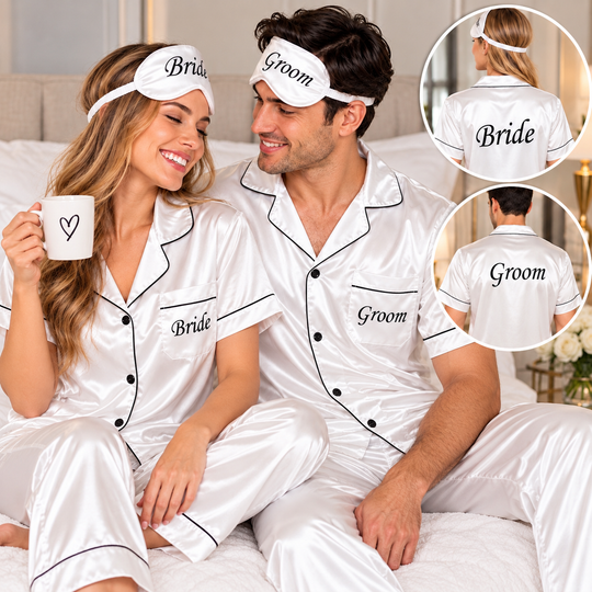 Custom Bride and Groom Satin Pajama Sets for Couple