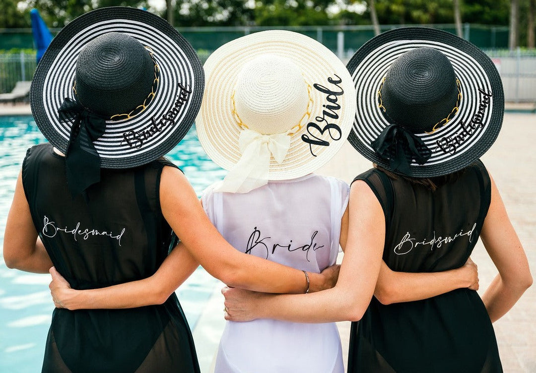 Custom Striped Sun Hat with Bow, Matching Sum Hats, Customized Floppy Sum Hats with Names, Bachelorette Hats, Bride to Be Party, Bridesmaids, Coffee