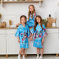 Set of 8 Kids Floral Peacock Satin Robes