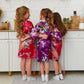 Set of 13 Kids Floral Peacock Satin Robes