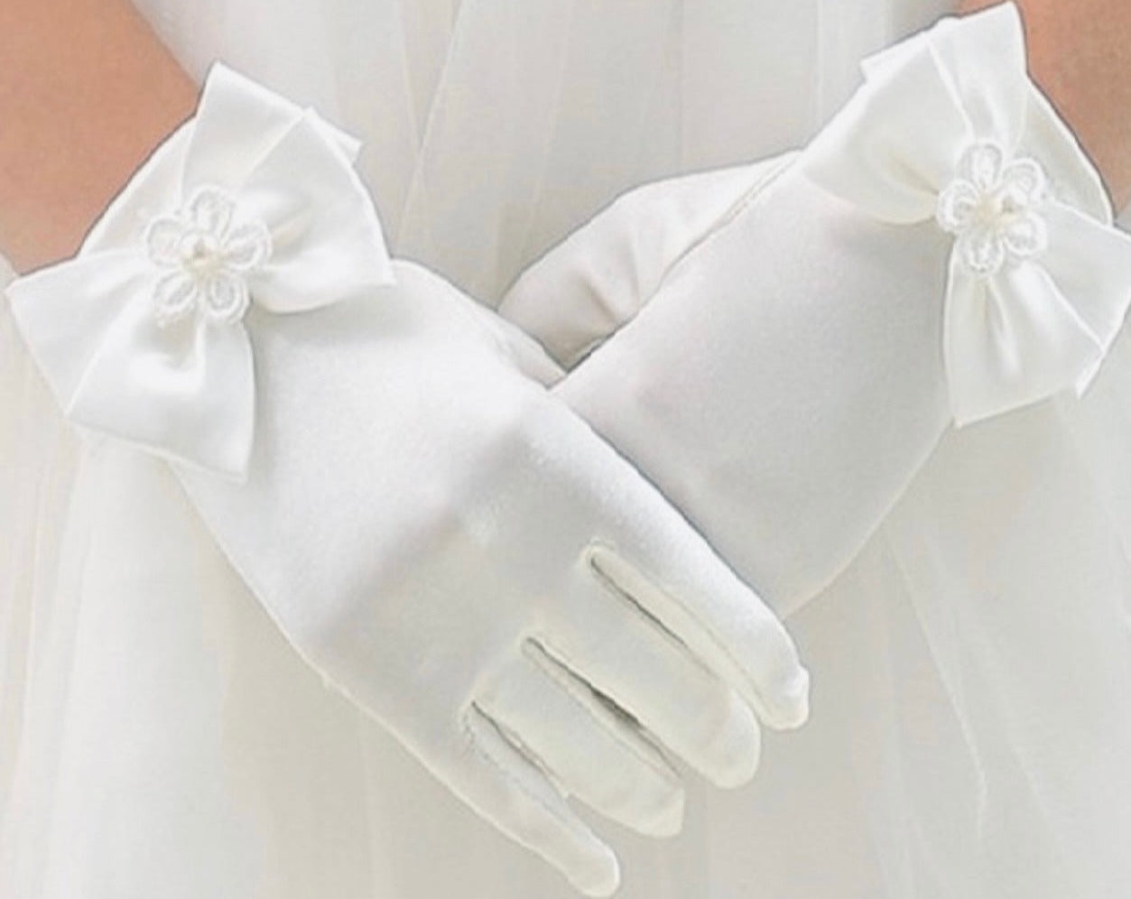 Wedding Flower Girl Short Gloves with Bow