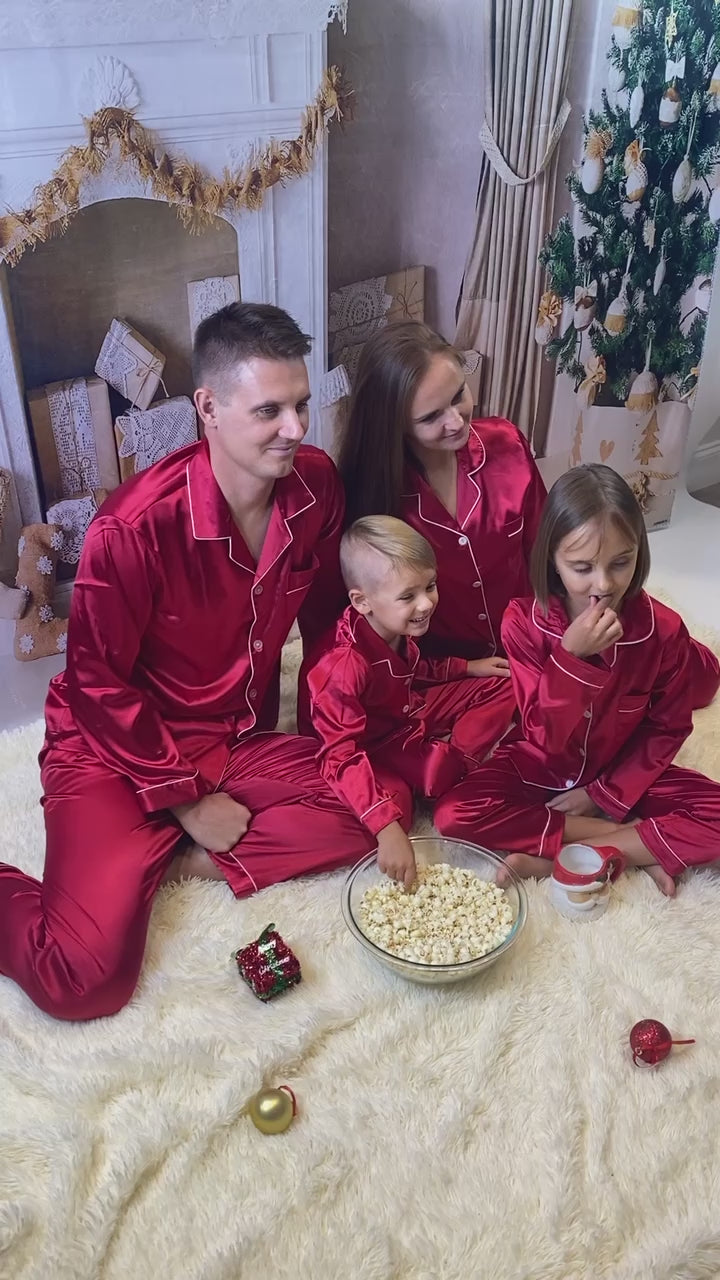 Xmas Satin Customized Family Matching Pajamas L+L