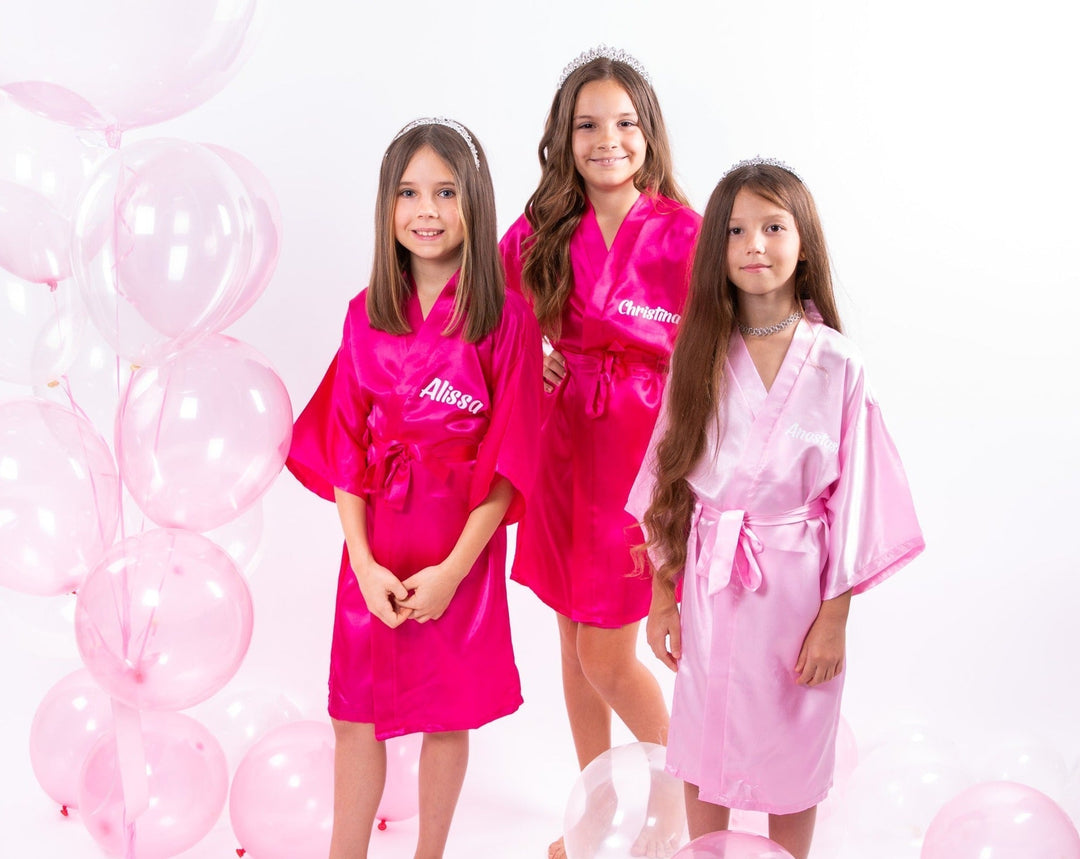 Set of 7 Flower Girl Kids Satin Robes-Script