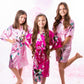 Set of 14 Kids Floral Peacock Satin Robes