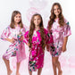 Set of 10 Kids Floral Peacock Satin Robes