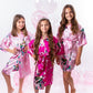 Set of 14 Kids Floral Peacock Satin Robes