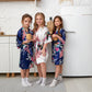 Set of 5 Kids Floral Peacock Satin Robes