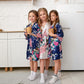 Set of 8 Kids Floral Peacock Satin Robes