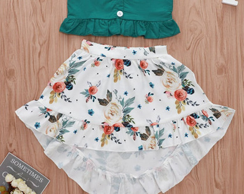 Girls Summer Set Floral Skirt + Top