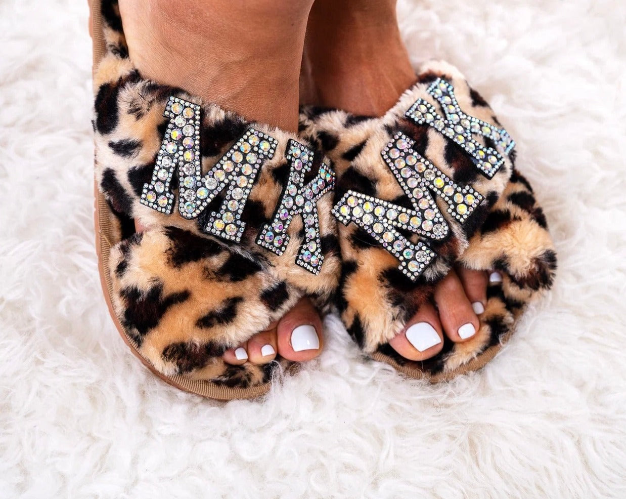 Bachelorette Party Leopard Fluffy Cross Slippers Bridesmaids