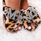 Bachelorette Party Leopard Fluffy Cross Slippers-patches