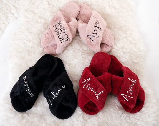 Personalized Fluffy Cross Slippers