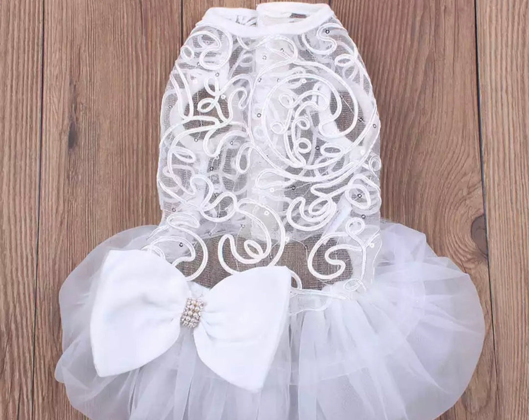 Dog Custom White Wedding Dress with Lace