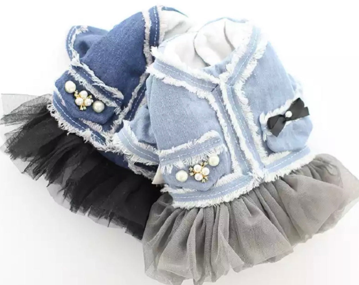 Custom Denim Pearl Jacket For Small Dogs