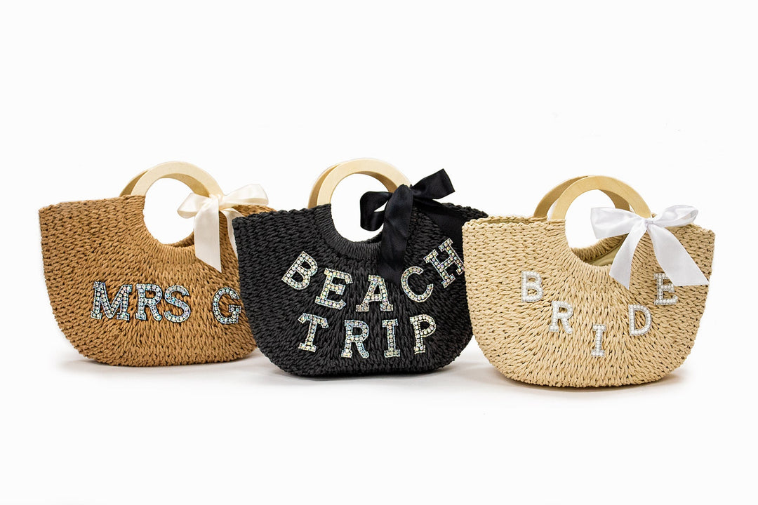 Bride Straw Bag with Pearls Letters