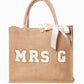 Bride Beach Tote Bag Personalized with Patches Letters