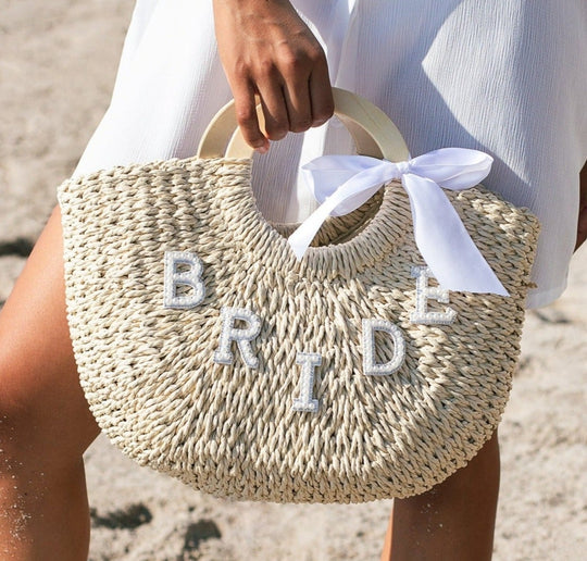 Bride Straw Bag with Pearls Letters