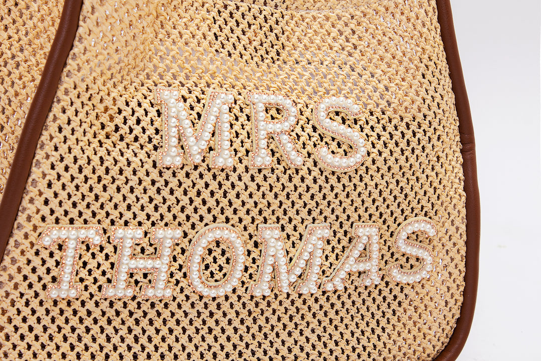 Customized Mrs Bride Beach Bag - pearls patches