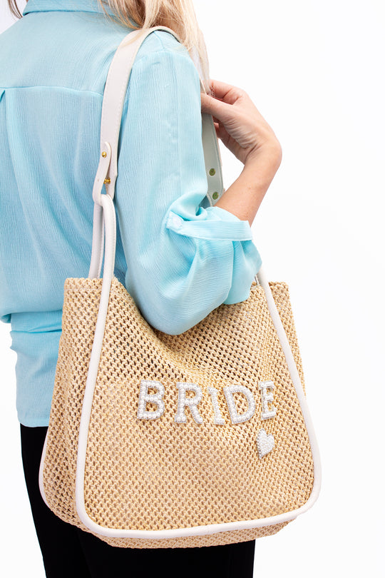 Customized Mrs Bride Beach Bag - pearls patches
