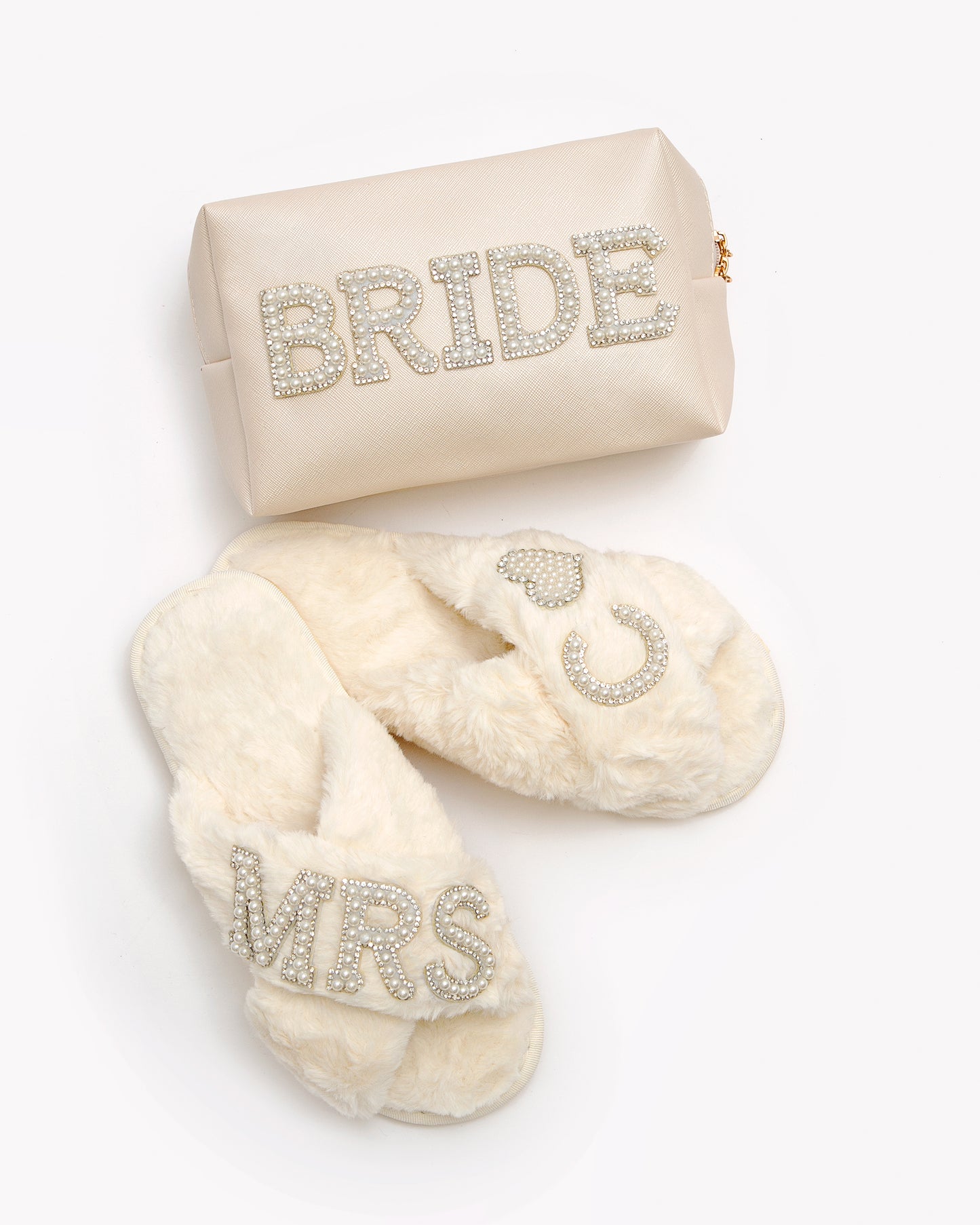 Bridal Gift Set Mrs+Your Initial Slippers & "Bride" Make Up Bag