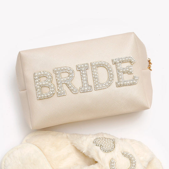 Mrs Custom Bridal Make Up Bag - pearls patches
