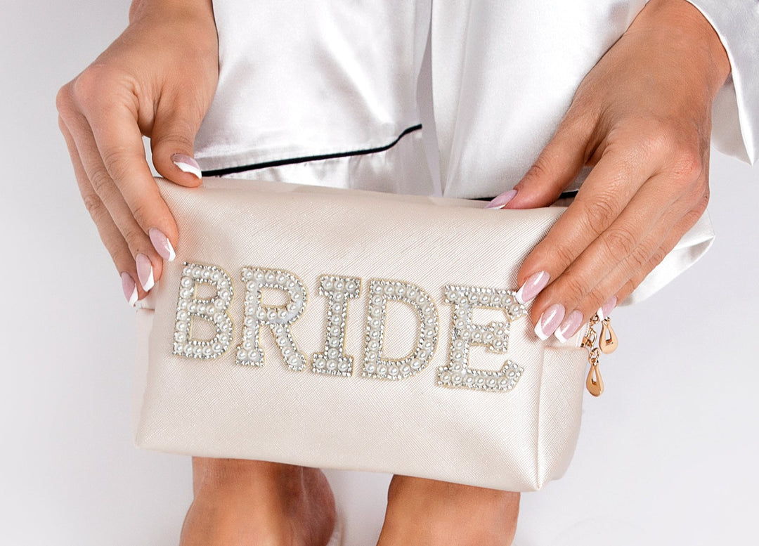 Mrs Custom Bridal Make Up Bag - pearls patches