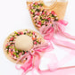 Floral Set Straw Bag and Hat for Bride Style 1