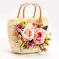 Bride Sun Hat and Straw Bag with Flowers- Small