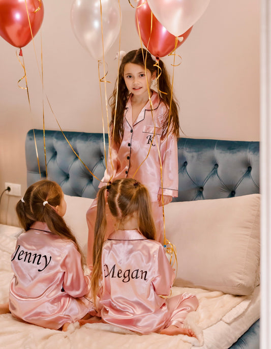 Customized Kids Satin Pjs for Parties - Long Sleeves + Pants