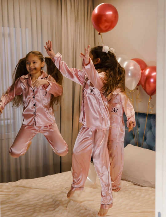 Kids Unisex Satin Customized Pajama Sets Long Sleeves + Pants