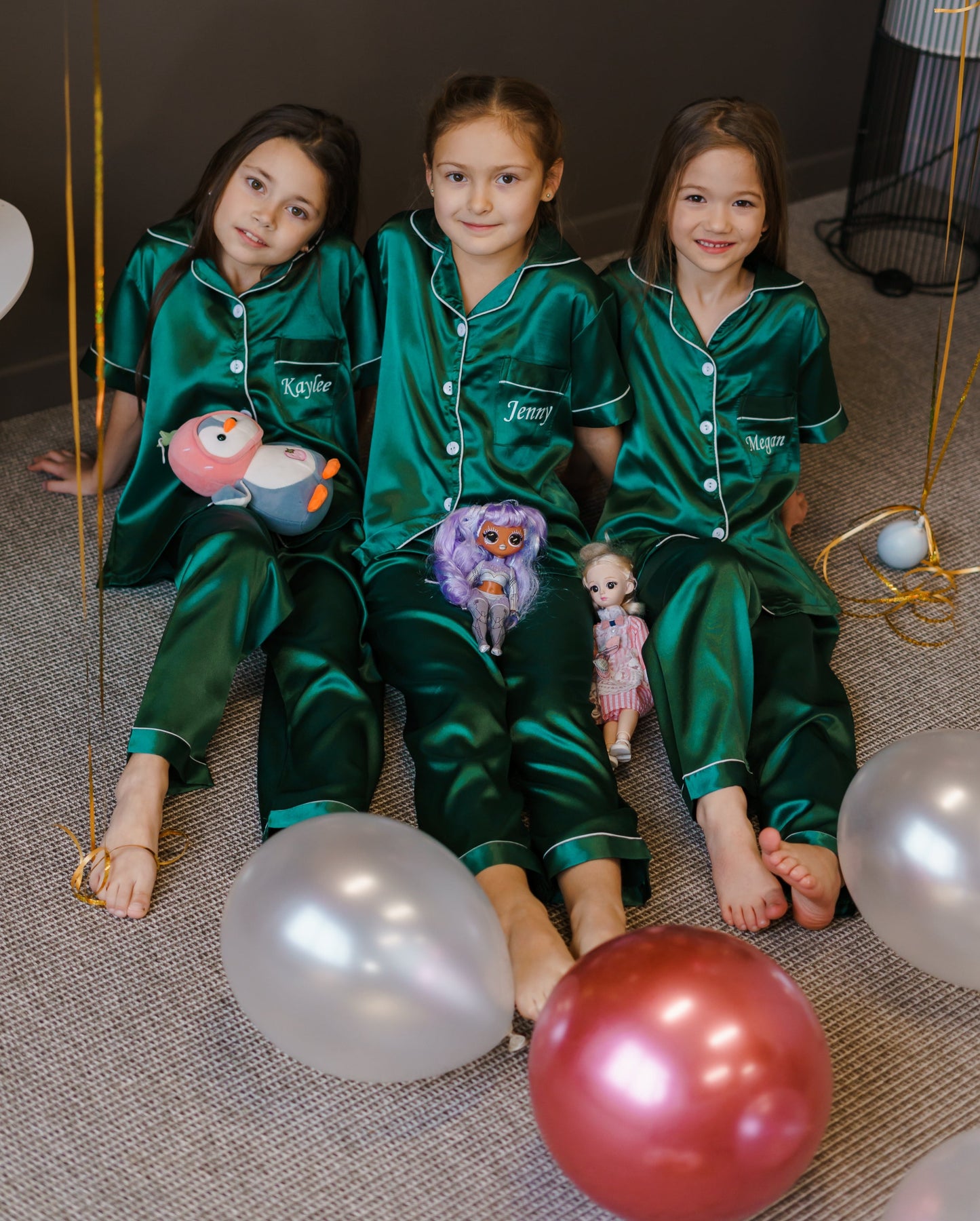 Kids Personalized Sleepover Satin Pjs  S+L