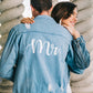 Denim Custom Mr and Mrs Couple Jackets with buttons on the back