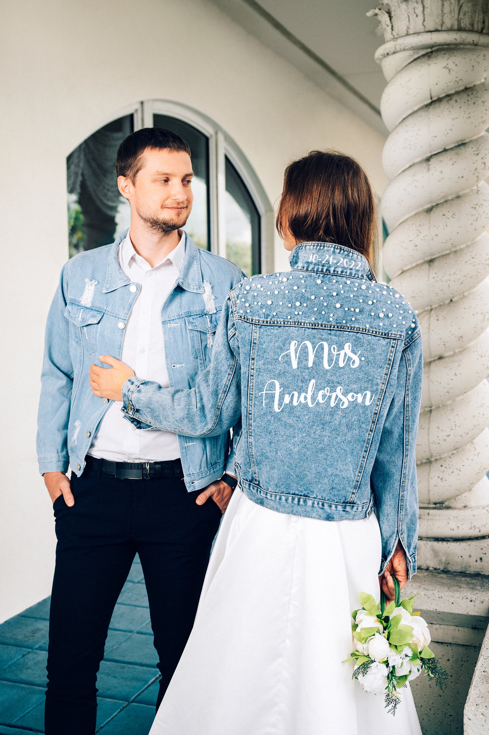  custom mrs wedding jacket transfer, custom iron on patch, custom  denim jacket, wifey jacket : Handmade Products