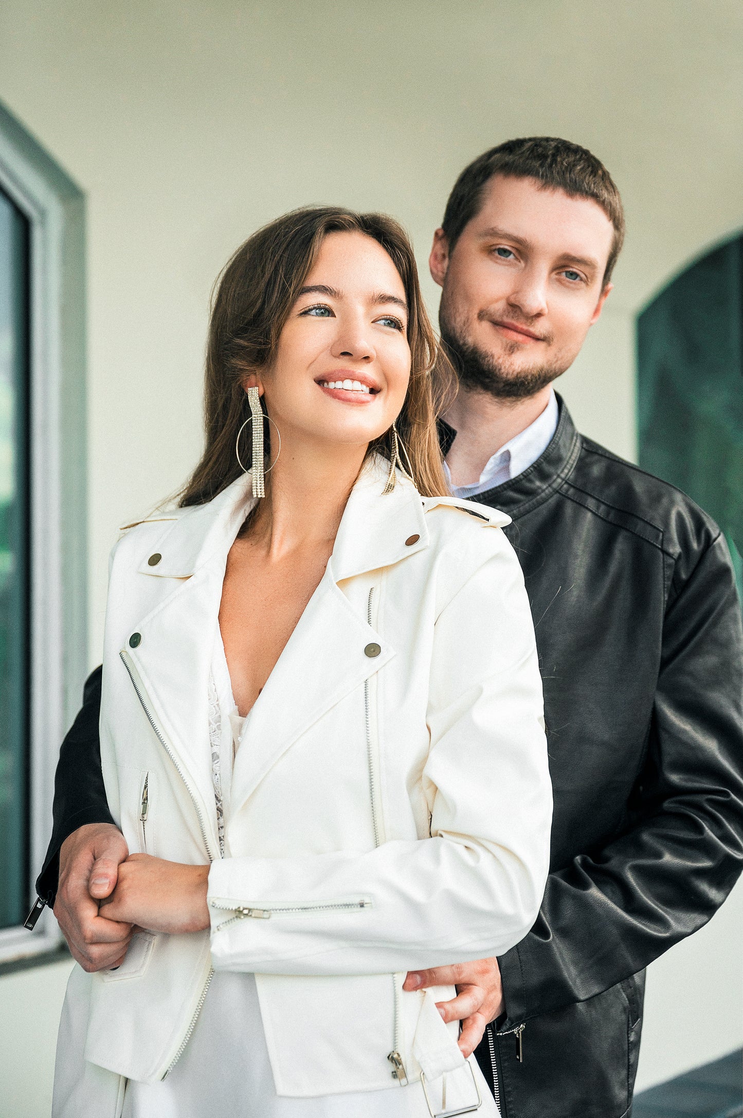 Custom Wedding Faux Leather Jackets for Bride and Groom- autumn