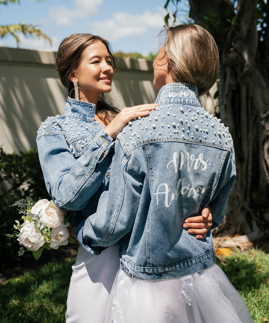 wedding dress denim jacket White Denim Jacket With Gold Letters Bride Boho, Jacket Bride JGA Wedding