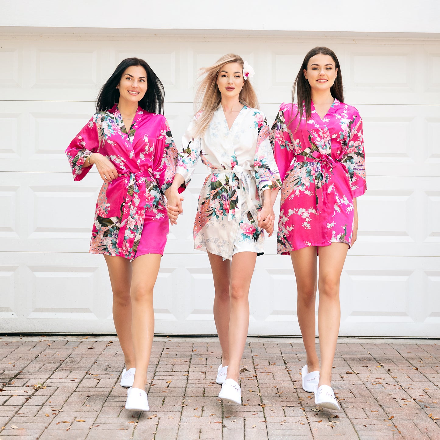Set of 4 Floral and Peacock Bridesmaids Satin Robes
